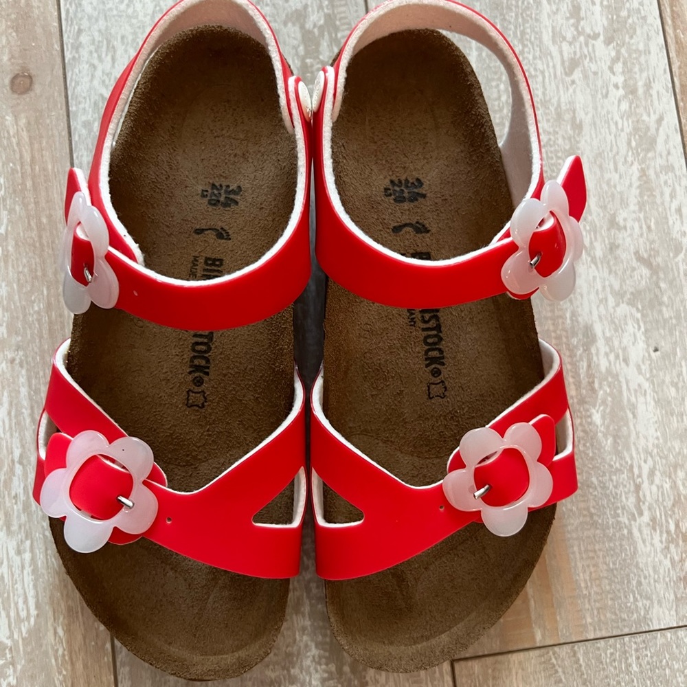 Birkenstock Pink and White Sandals with Adjustable Straps